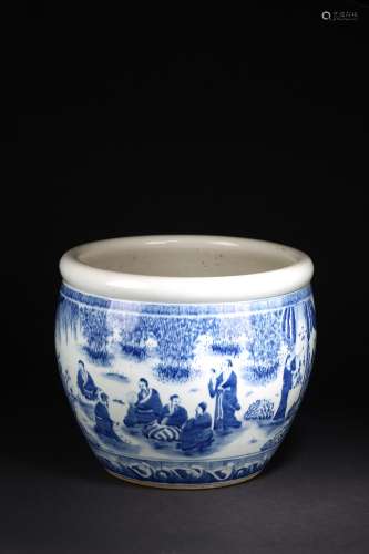 QIN DYNASTY, KANGXI PERIOD, BLUE AND WHITE FIGURE, VAT
