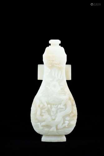 A CHINESE WHITE JADE 'DRAGON' VASE