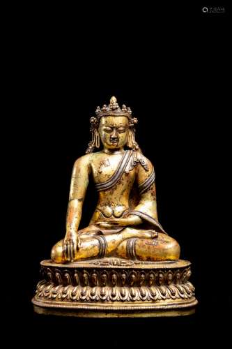 13TH CENTURYLARGE GILT BRONZE, NEPALESE CROWN SHAKYAMUNI (SI...