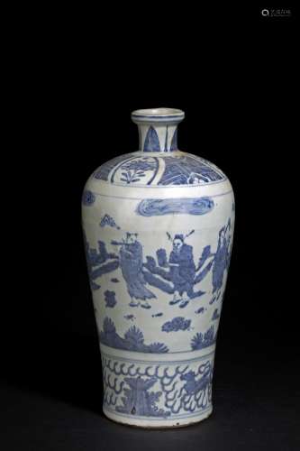 QIN/MING DYNASTY BLUE AND WHITE FIGURE PLUM VASE