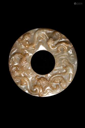 MING DYNASTY JADE BI WITH CHILONG PATTERN