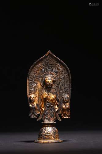 A GILT BRONZE BUDDHA WITH INSCRIPTION