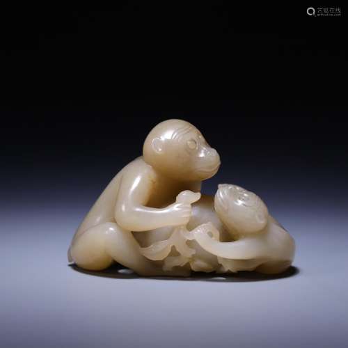 , hetian jade seed makings double monkey with peach, size: 8...