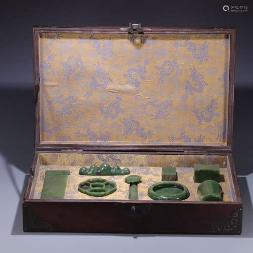 Hetian jade four nine pieces of a set, size: pen container s...