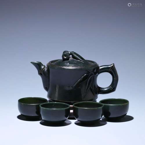 Hetian jade, bamboo grain pot cup a, size: pot of 16 * * * *...