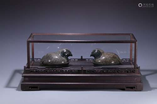 , hotan jade quail cover box of a pair, size: 53 * * 24 cm, ...