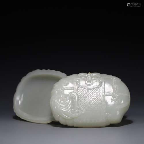 Hetian jade, taiping is like a box of 7.3 cm long and 10.1 c...