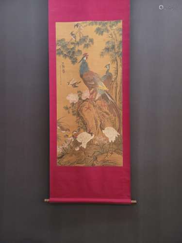 Cui Bai silk scroll acquisition of figure painting x145 hear...