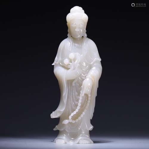 , hetian jade seed makings guanyin stand like, size: 16.6 * ...