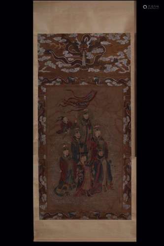 Ding Guanpeng Taoist gods silk scroll vertical shaftSize: le...