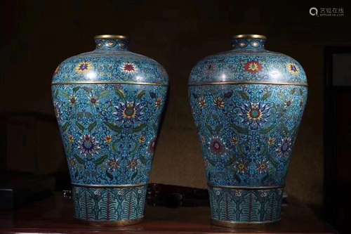 Cloisonne mei bottles of a pair of old Tibet back clearMei c...