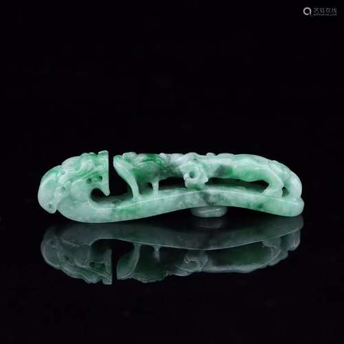 jade pure neat diao long hook size 7.6 cm wide and 1.2 cm hi...