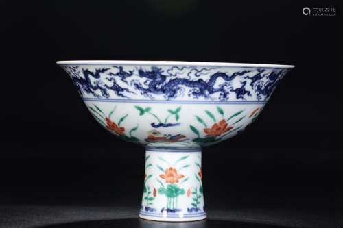 Xuande blue color HeCu figure footed cup,Size: 17 high 11 ㎝ ...