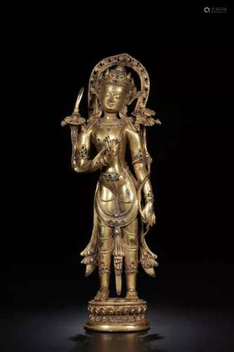: copper and gold treasure bodhisattva stands resembleSize: ...