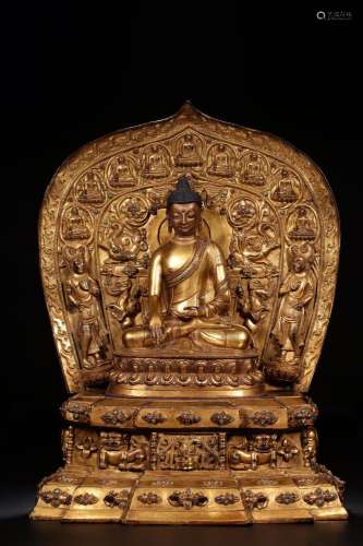 Copper and goldcast one of "iii" Buddha amitabha&#...
