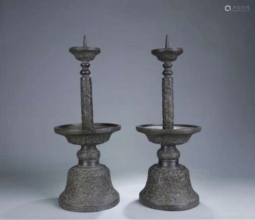 palace style copper candlestick a pair of dragon patternSize...
