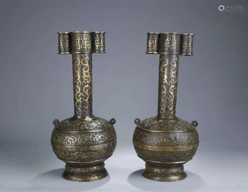Copper and gold bottle a pair of old Tibetpalace styleSize: ...