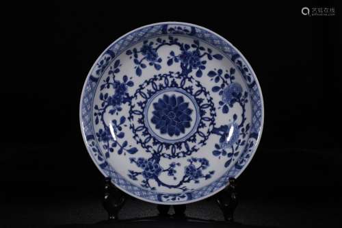 Blue and white flowers, tray21 cm high 4.8 CM458.8 g in diam...