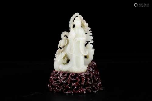 , hotan white jade ride the dragon goddess of mercySize: 10 ...