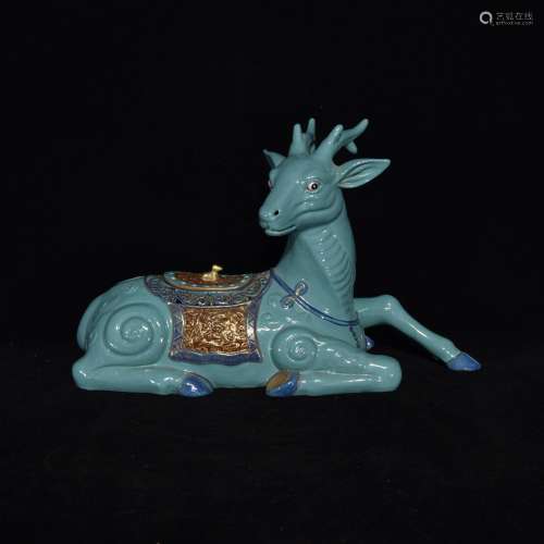 Turquoise glazed back deer smoked furnace,Size x 19 and 26,