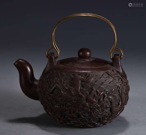 , carved dragon purple sand potSize and length of 13.5 10.5 ...