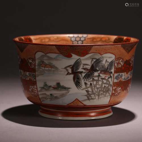 Alum red paint medallion bowl landscape characters, size: 15...