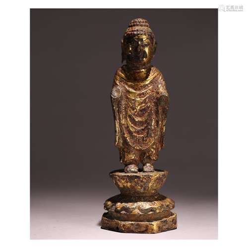 Copper and gold Buddha had Buddha, size: 18 cm tall