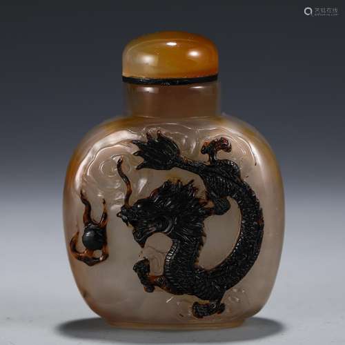 , agate snuff bottle dragon patternSize, wide 7.2 5.1 2.7 cm...