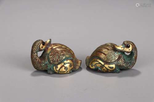 Before: bronze gold gilding swan paperweight pair4.6 cm long...