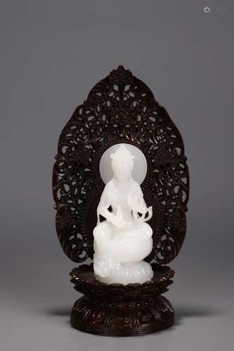 : hetian jade guanyin cave4.6 cm long, 4.5 cm wide, 10 cm ta...