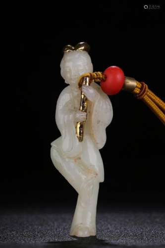 , hotan jade lady blow xiao plated with goldLong 10 cm wide ...