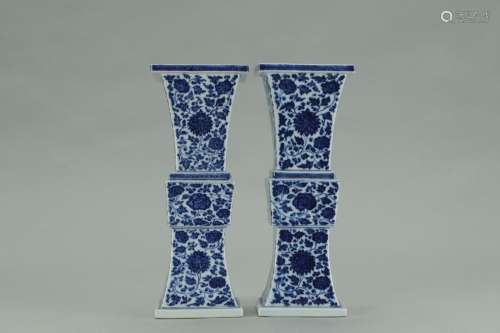 , "" flower flower vase with a pair of blue and wh...