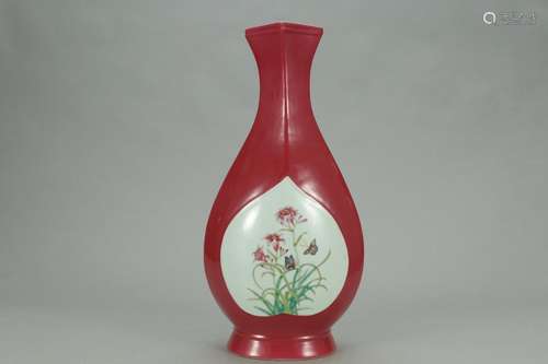 , "" carmine red glaze medallion flower butterfly ...