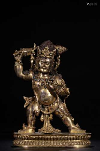 Copper, gold treasure king statuesHigh 20.5 cm, 15 cm long, ...