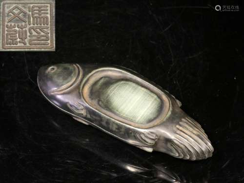 .Manual sculpture fish old inkstone (belt)Size: 3 cm high, 1...