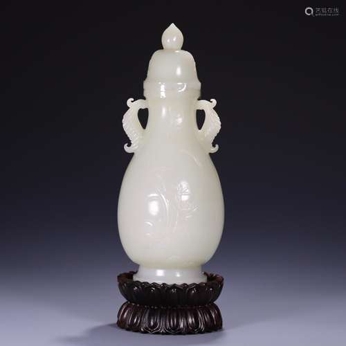 Hetian jade double ears, hotan white jade, jade bottle cap l...