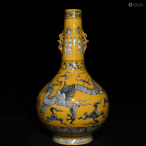 Yellow and blue dragon 33.5 x19.5 straight flask