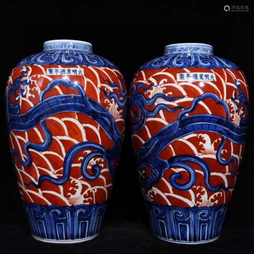 Blue and white alum 41.8 x26 red dragon grain mei bottle