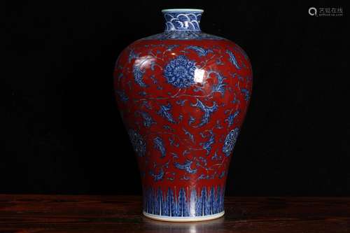 - red, blue and white lotus flower grain mei bottleHeight 34...