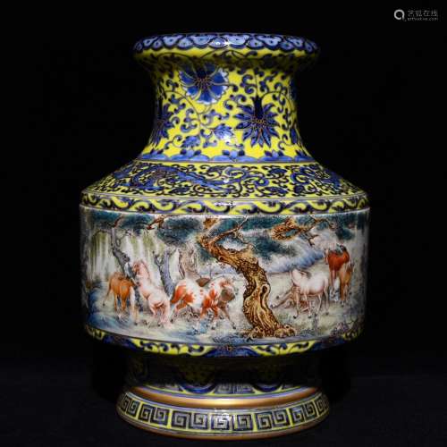 Yellow to blue and white enamel jun figure lantern, high 30 ...