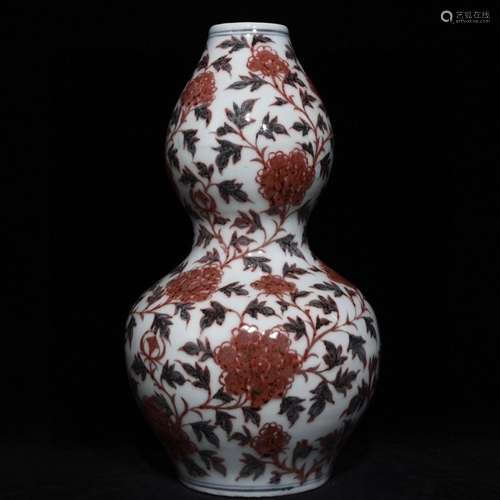 Blue and white youligong flower grain 33.5 x18.5 gourd bottl...