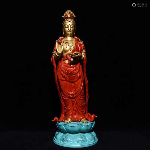 High vanadium red gold guanyin, 44 16 in diameter,