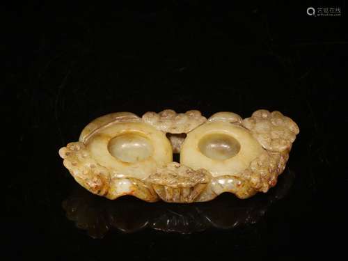 Hetian jade carved pine leaf veins water jarSize: 1.7 cm thi...