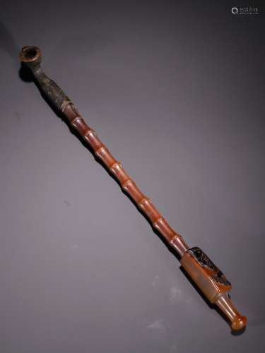 Old bamboo with agate, mouth copper pipeSpecification: long ...