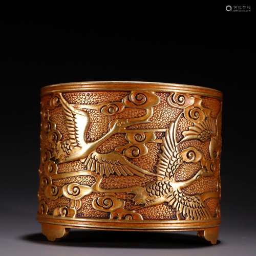 Pianology couple with gold, copper cranes cylinder incense b...