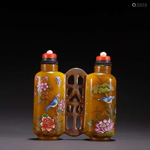 Feed, flowers and birds double snuff bottlesSpecification: h...
