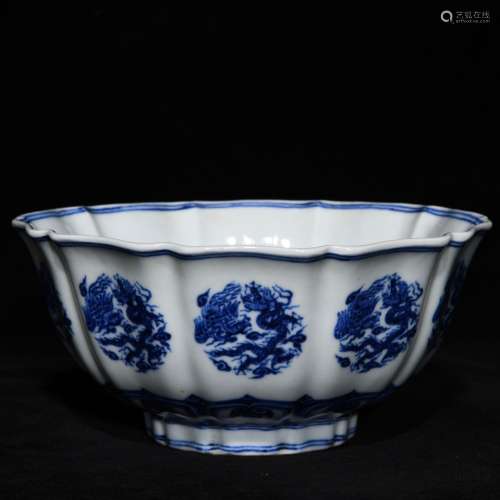 Blue and white longfeng lines ten bowl edges, 8.7 cm high 18...