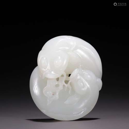 Hetian jade, seed material double soft shelled turtle carved...