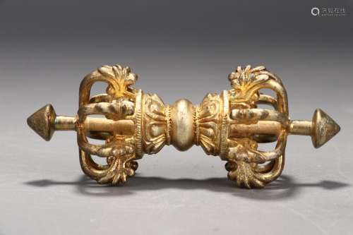 : copper and gold vajra3.5 ㎝ diameter.9 ㎝ long and weighs 10...