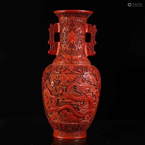 , carved lacquerware dragon double earsSize, 44.5 21.5 cm in...